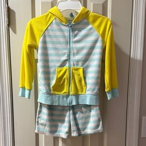 Yellow and Blue Striped Hoodie and Shorts Set